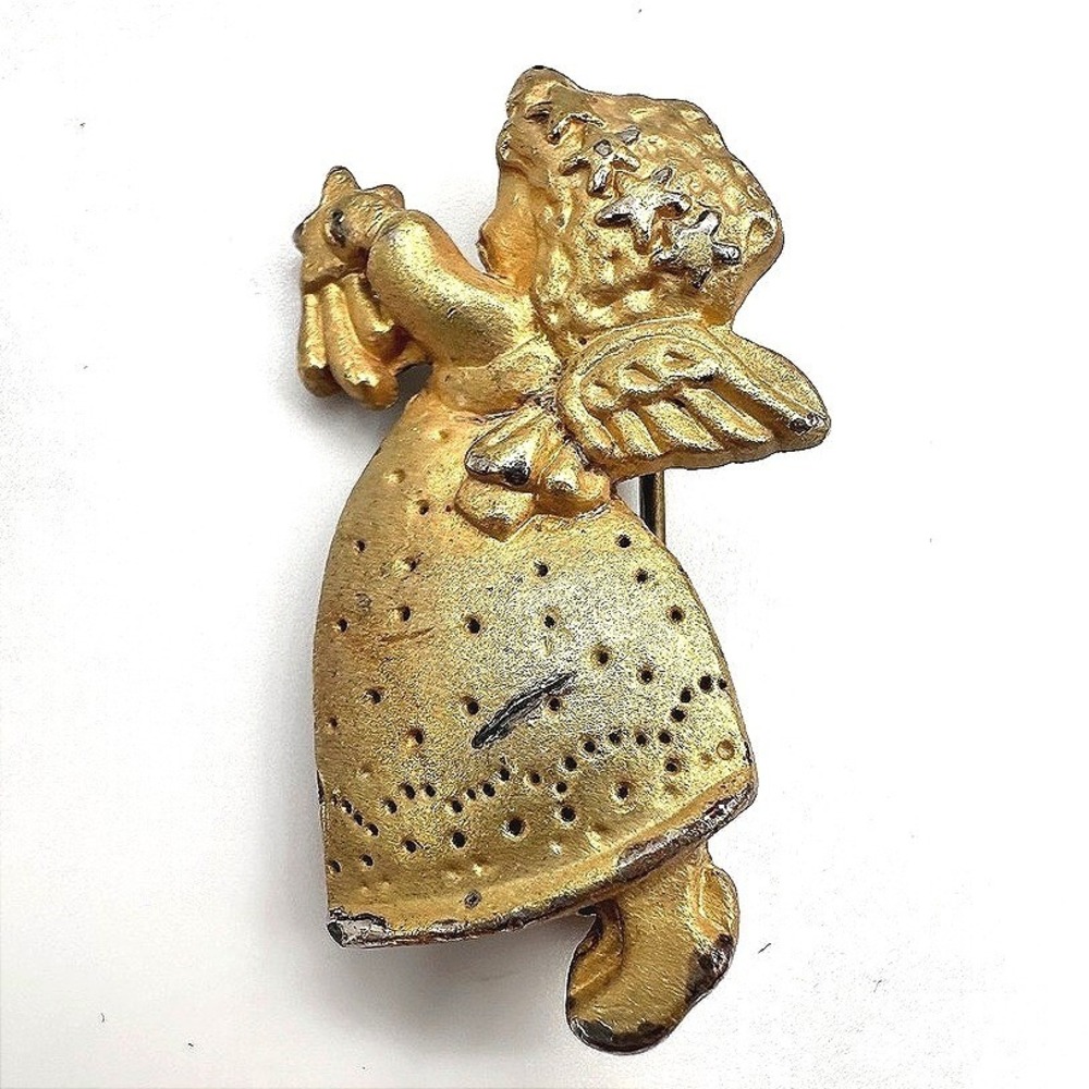 Vintage 80s Gold Tone Angel Brooch Pin Retro Women's Classic Fashion Jewelry Y2K